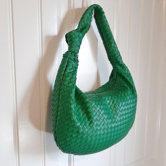 Melie Bianco Brigitte Woven Kelly Green Vegan Leather Bag - Picture 2 of 14